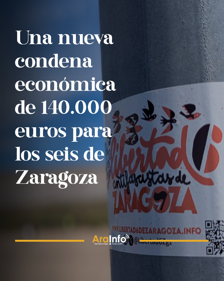 arainfonoticias's tweet image. Una nueva condena económica de 140.000 euros para los seis de Zaragoza. Además de los cuatro años y nueve meses de prisión, esta nueva sanción, destinada a indemnizar a un policía, hace que los jóvenes encarcelados tengan que hacer frente a más de 200.000 euros:…