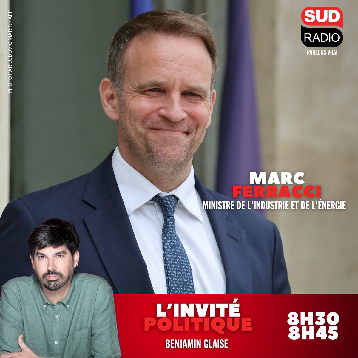 SudRadio's tweet image. 🎙️ Ministre de l'Industrie et de l'Énergie, @FerracciMarc sera demain l'invité politique de Sud Radio au micro de @BenjaminGlaise
☎️ 0 826 300 300
🖱️sudradio.fr
📻 #ParlonsVrai