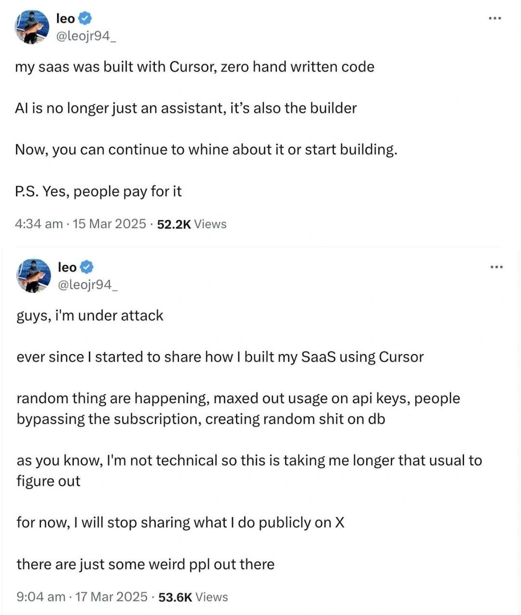 SergioRocks's tweet image. This is what your “cheap freelancer” is doing.
You hired the Freelancer with the lowest hourly rate you could find. Maybe straight out of a coding bootcamp. He's probably using an AI tool like Cursor to build your MVP fast. And that's great!
However, in many such cases there's…