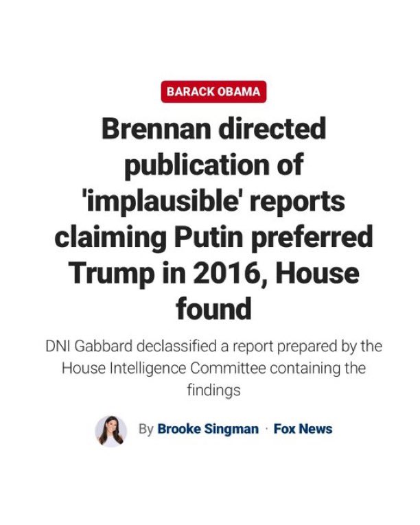 Simi28_'s tweet image. π¨#BREAKING: DNI Tulsi Gabbard declassifies reports showing Intel had no proof President Putin backed President Trump in 2016, but under Obamaβs βunusualβ orders, released false intel suggesting he did.
βBrennan ordered the post-election publication of 15 reports containingβ¦