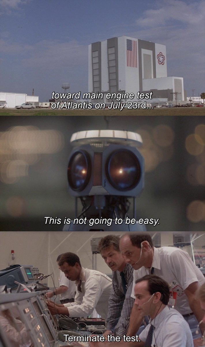 DatesInMovies's tweet image. Jul 23rd - A group of children at Space Camp, were allowed to sit in a shuttle during routine test. Jinx the robot takes Max's "I wish I was in space" a bit too literally, forcing control to launch the shuttle.
๐ฝ๏ธ๐
SpaceCamp (1986)