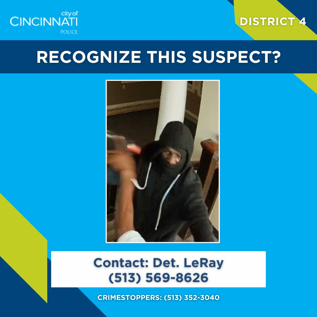 CincyPD's tweet image. We need your help. The pictured suspect pointed a rifle at the victim, demanded money, and violently beat the victim with the rifle. The offense occurred at 3418 Reading Rd. on 7/18/25. Please contact Det. LeRay at 513-569-8626 with any information.