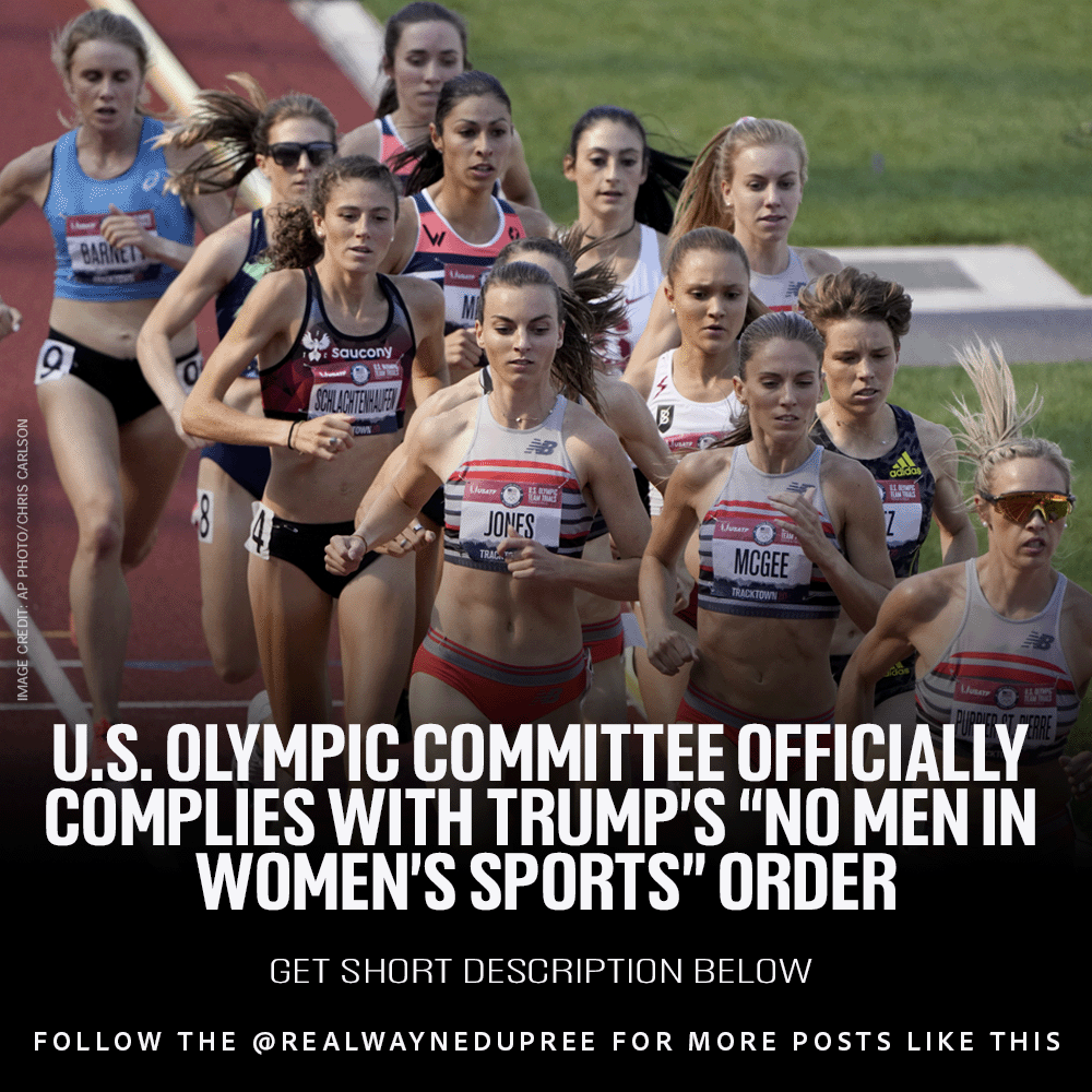 RealWayneDupree's tweet image. It’s official: The U.S. Olympic & Paralympic Committee just updated its policy to comply with President Trump’s executive order banning biological males from competing in women’s sports.
The word “transgender” isn’t in the 27-page document—but the message is loud and clear.…