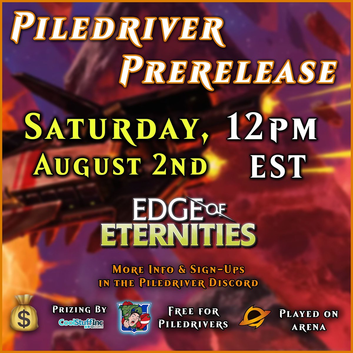 JimDavisMTG's tweet image. 🚀 Piledrivers in Space! 🌌 #MTGEternities
😁 Join us for a Community Sealed Tournament Saturday, August 2nd! Join the Discord with a Twitch Prime Sub or YouTube Membership. 👉 discord.gg/TmZR6Dqz 👈