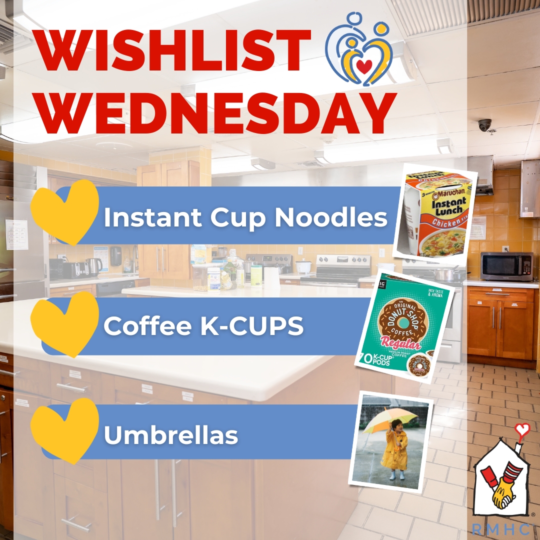 🌟 #WishlistWednesday 🌟 Help us stock up! 🛒💛 We need: ☕️ Coffee K-Cups, 🍜 Cup Noodles, ☂️ Umbrellas. Shop here: a.co/fcxLVF2 💖 Thank you! 🏡✨ #RMHCSFL #KeepingFamiliesClose #ShopForGood