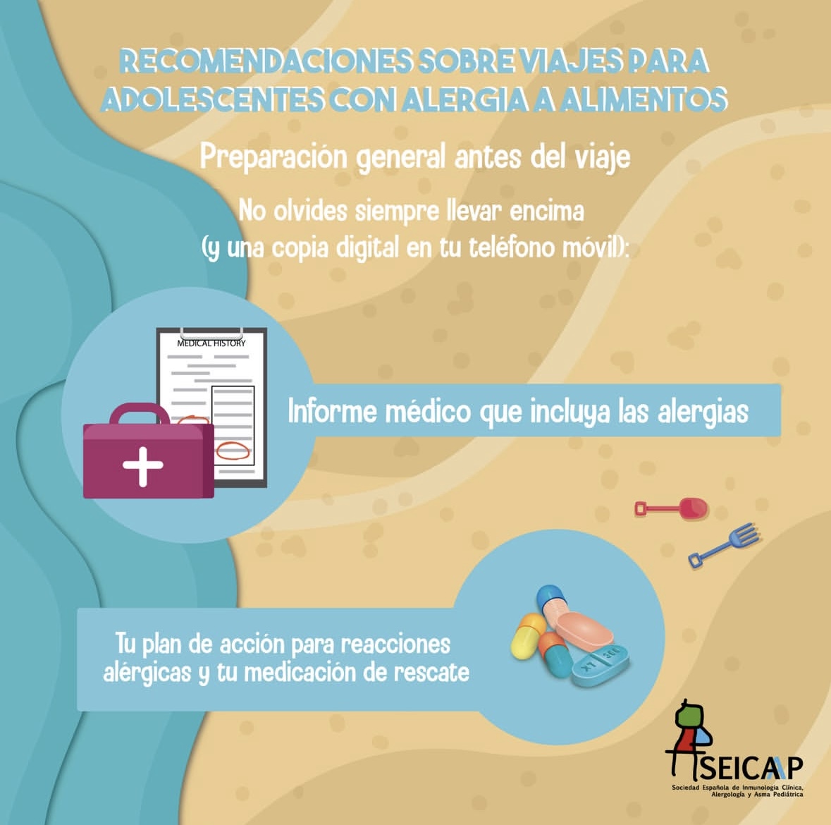 SEICAP's tweet image. ✈️🌍 Viajar con alergias alimentarias es posible, solo hay que ir preparado 💪

Si tu hijo/a es adolescente y tiene alergia a alimentos, antes de salir de viaje recuerda⬇️