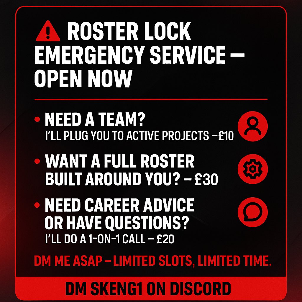 Skeng1OW's tweet image. I’ve had so many players &amp;amp; staff reach out lately, asking me to find them teams, build full rosters around them, or sit down for 1-on-1 career advice.

A lot of people have even asked me to bring my service back, so I’ve done exactly that.

I always try to help for free, but the…