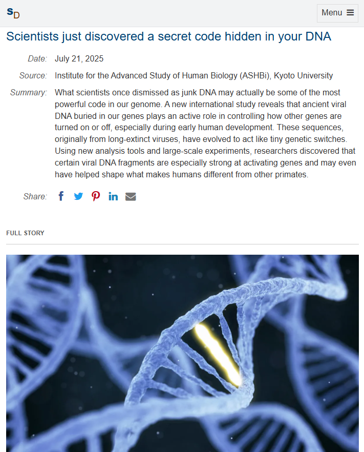 DivinelyDesined's tweet image. There is no "junk" DNA.
Scientists are now finally discovering what Creationists have been saying all along - what they have long called "junk" DNA is not actually junk at all, but highly functional DNA sequences that contain necessary, integral function for life.
This article…