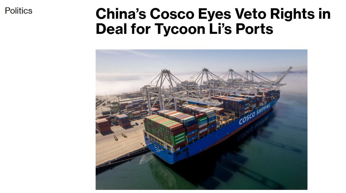 🚨#Panama: the <a href="/BlackRock/">BlackRock</a>-Hutchison deal is looking worse. #China will not permit the deal without <a href="/COSCOSHIPPING/">COSCO SHIPPING</a> having "veto rights" over important consortium decisions.

This is a poison pill. Cosco is far more of a security threat than Hutchison, linked to PLA companies.