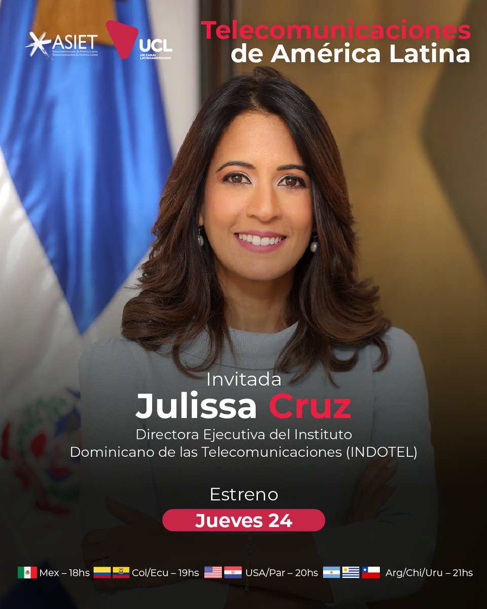 En un nuevo capítulo de #InformativoASIET, <a href="/RR_ocha/">Robert Rocha</a> dialogará con <a href="/Julissacruz/">Julissa Cruz</a>, Directora Ejecutiva del <a href="/IndotelRD/">Instituto Dominicano de las Telecomunicaciones</a> de #RepúblicaDominicana, sobre transformación digital, el valor de la conectividad, despliegue de 5G, mejora regulatoria, cierre de brecha digital y mucho más. 

¿Te