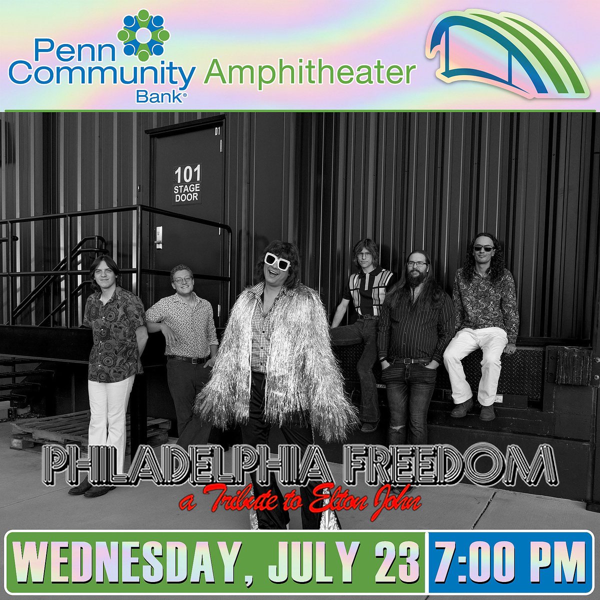 Philadelphia Freedom: A Tribute to Elton John
Wednesday, July 23, 2025
Penn Community Bank Amphitheater
2400 Byberry Road
Bensalem, PA 19020
7:00 PM
6:00 PM Gates / Admission Booths
5:30 PM Gates for Season Pass Holders

pcbaevents.com