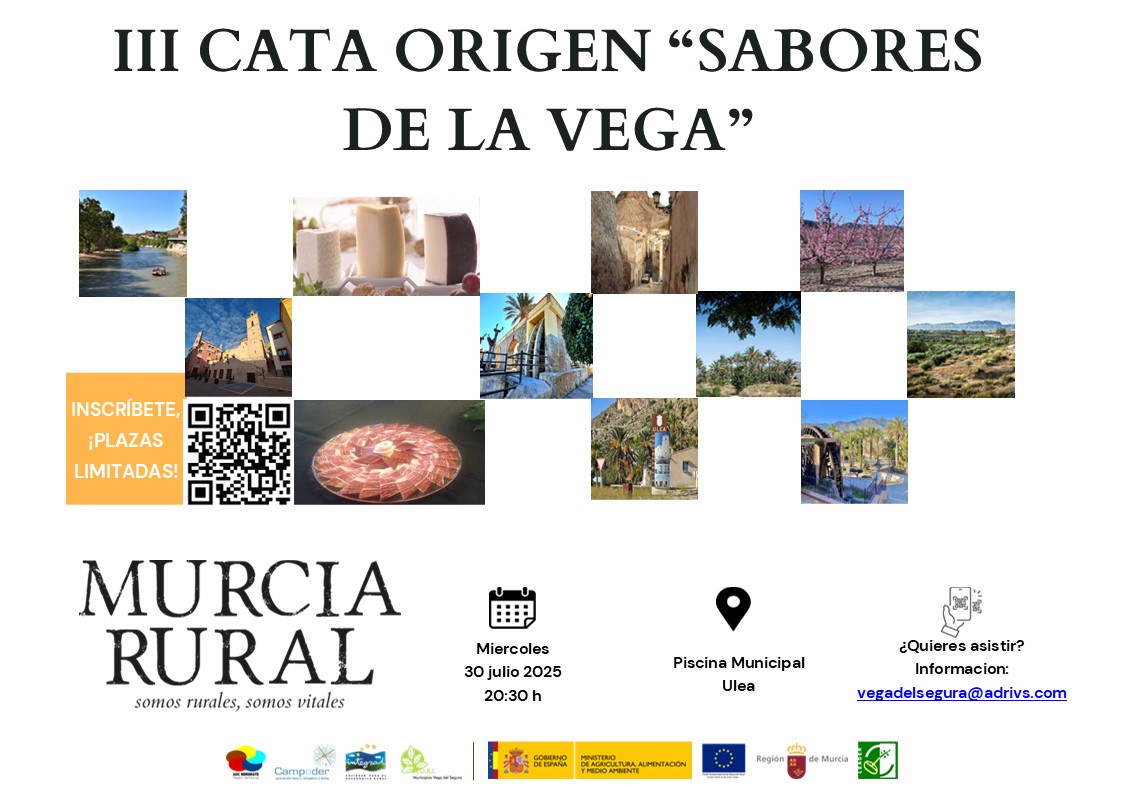 ¿Te apetece una tarde de sabores únicos? 😋
🗓️ 30 de julio – Ulea
👉 Taller de corte de jamón
🧀 Cata de quesos
🍴 Tapas típicas de la Vega del Segura
📝 Inscripción obligatoria antes del 29/07
#CataOrigen #MurciaRural