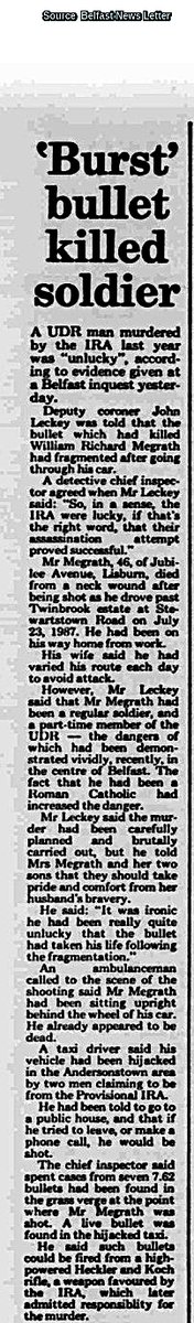 OnThisDayPIRA's tweet image. #OnThisDay in 1987 the IRA murdered William Richard Megrath, 46. Catholic. Married father of 2 sons. In Army 1958 - 64. Machine operator/off duty UDR, shot driving past Twinbrook from Ford Motor plant, home to Lisburn. Found sitting upright in car. Priest: "good family man." #OTD