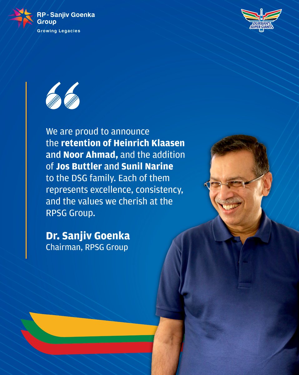 A warm welcome to Jos Buttler and Sunil Narine to our Super Giants family.
<a href="/DurbansSG/">Durban's Super Giants</a> #DSG #SA20 #RPSGGroup