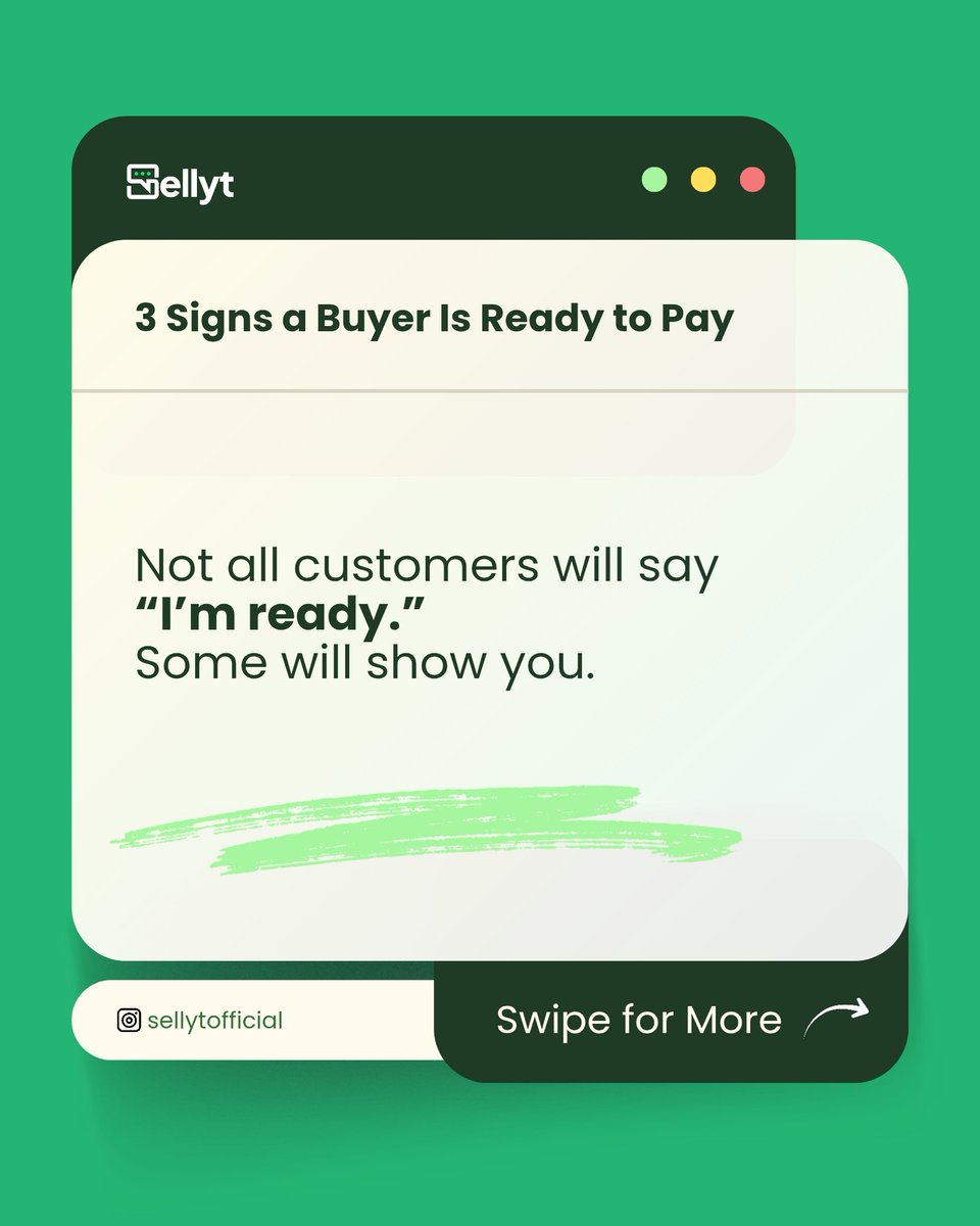 sellytofficial's tweet photo. Not every DM is just vibes. Some are signals.
3 signs a buyer is ready to pay:
1. They ask how to pay
2. They confirm price or delivery
3. They say “I’ll pay now”
#NaijaBusinessTips #SalesSignals #DMMarketing #SmallBizLife #entrepreneurtips https://t.co/qgWkXhBm8i