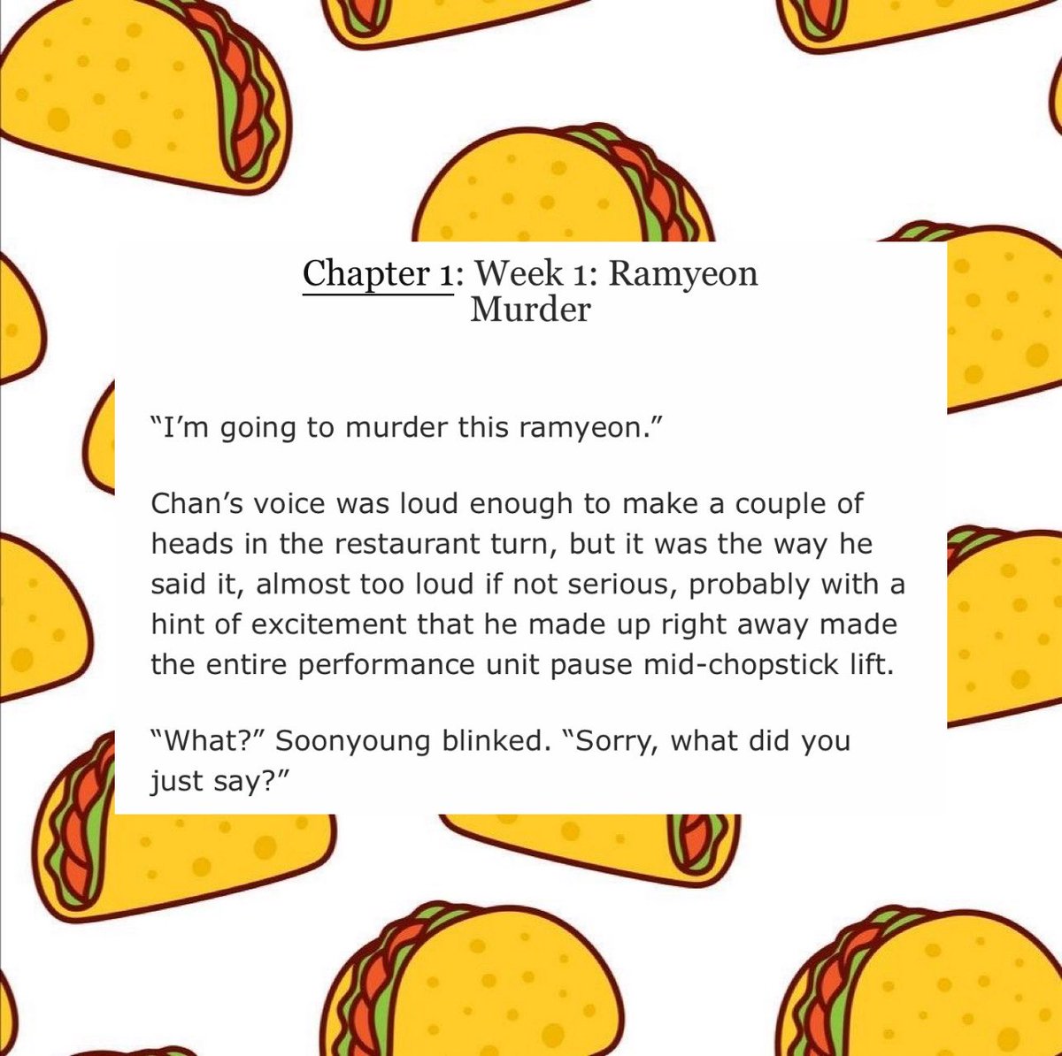 shutterhuis's tweet photo. A collection of seven mini-stories for #verchanweek2025 

DAY 01 - Ramyeon Murder 

“I am going to murder this  ̶t̶a̶c̶o̶ ramyeon!” 

https://t.co/HS3v1nPLit https://t.co/lCwzs5FDTh