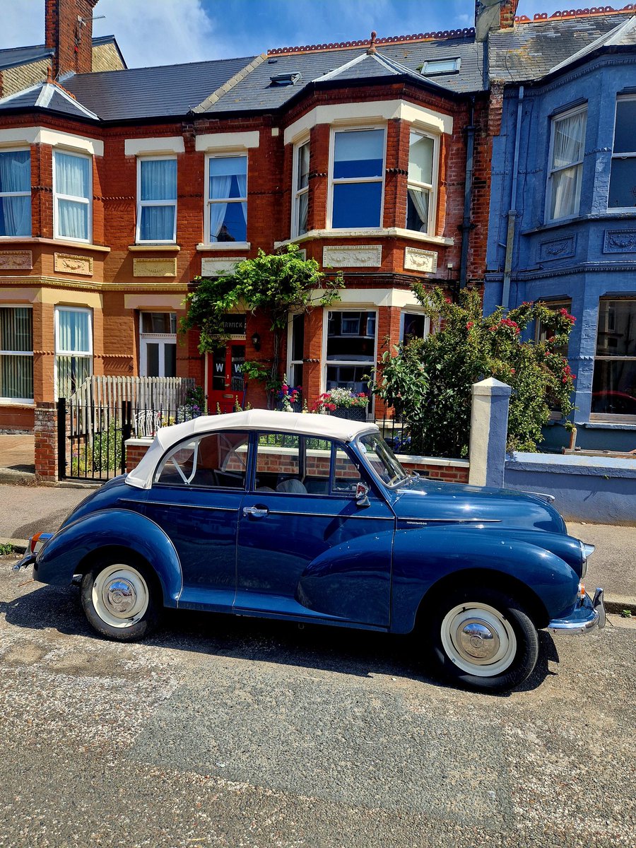 Daphne looking resplendent outside our house this afternoon. #morrisminor