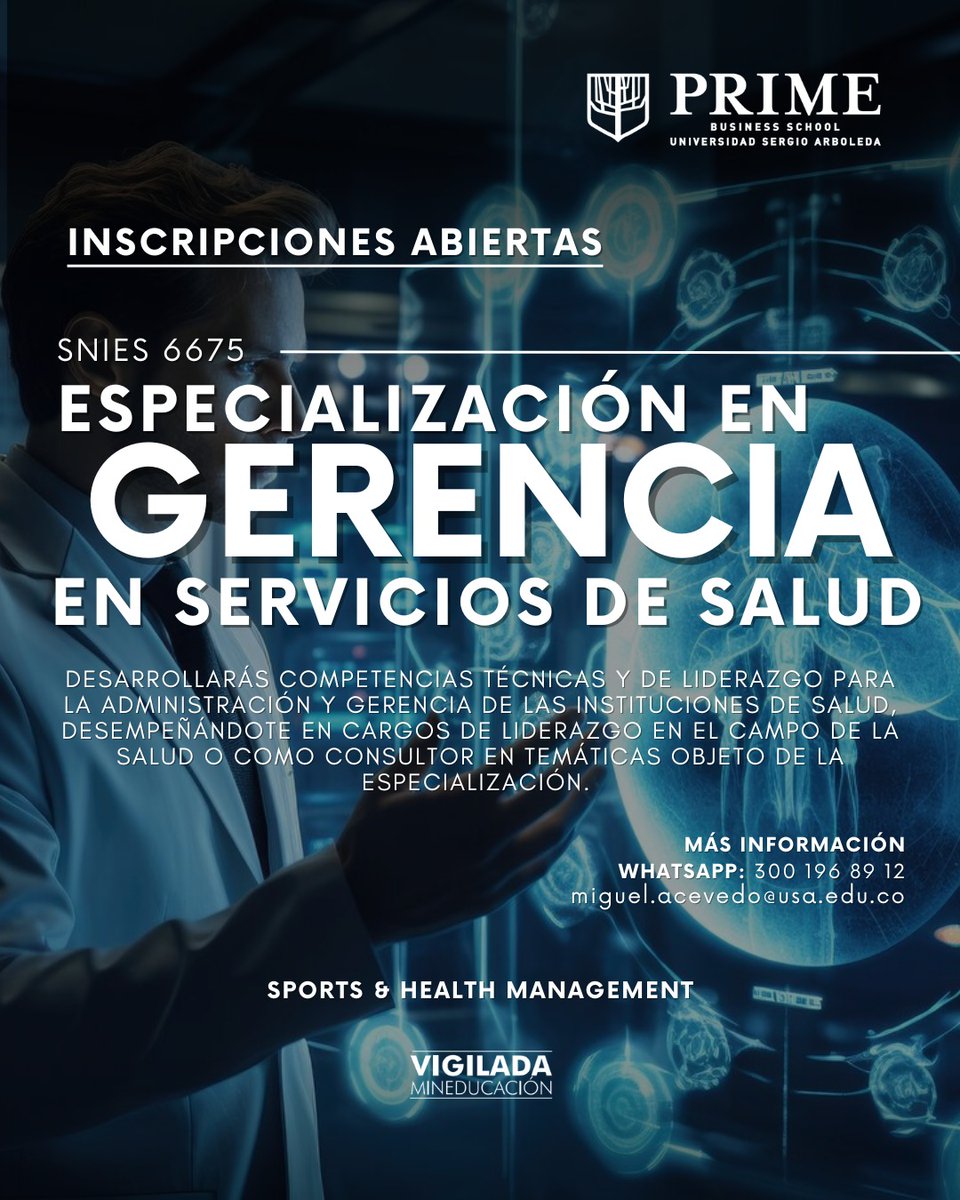 🩺📊 ¡Lidera la transformación del sector salud!
Conviértete en un referente en la administración y gerencia de instituciones de salud con la Especialización en Gerencia en Servicios de Salud de PRIME Business School.
💼 Desarrolla competencias técnicas y de liderazgo.