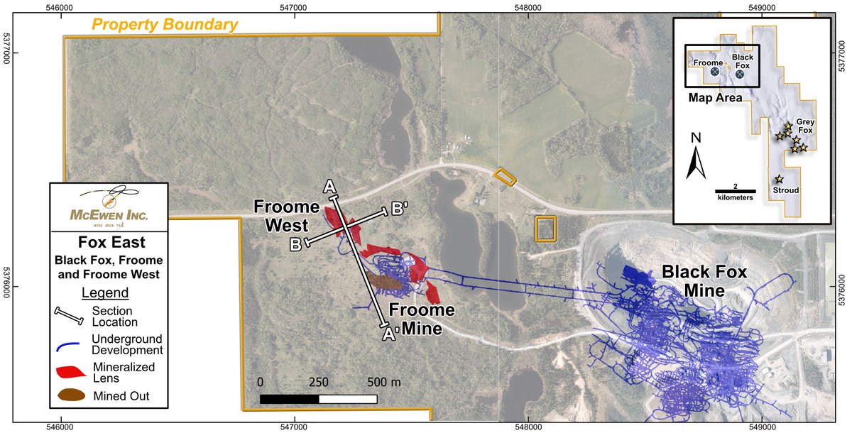 McEwenInc's tweet image. 📢 McEwen Inc. is pleased to announce the discovery of high-grade mineralization approximately 200 meters West of the Froome Mine, which is the current source of production at the Fox Complex. This discovery will extend our mining at Froome.
Highlights from Drilling at Froome…