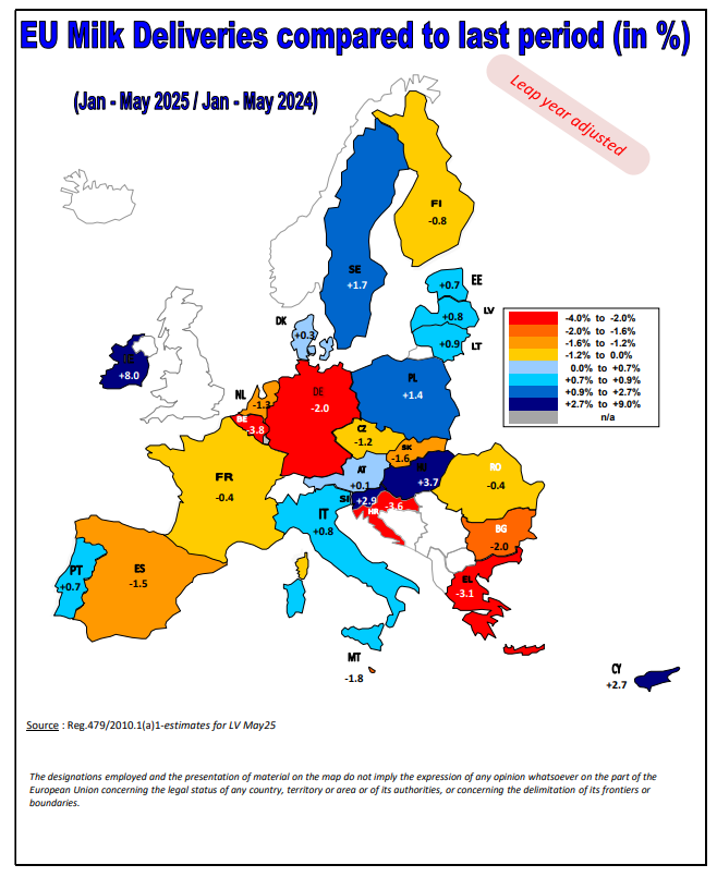 EuropeanMMO's tweet photo. EU cow's milk deliveries in Jan.-May 2025 (with leap year adjusted)
https://t.co/AG5STfqUdA
#MilkMOEU #EUAgri https://t.co/0QP85REOTD