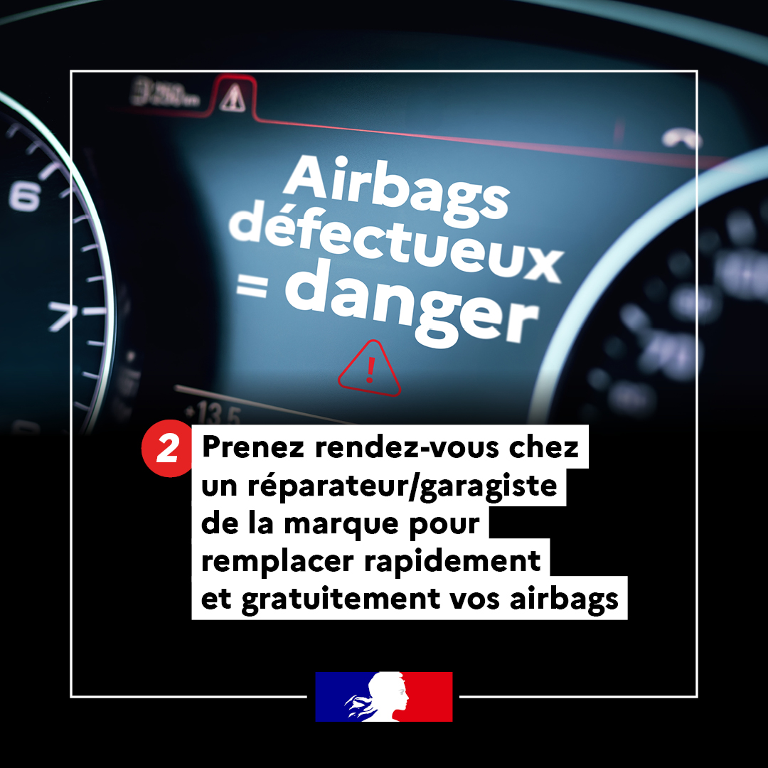 Prefet_82's tweet image. 🚗 #Automobile | Des airbags #Takata défectueux, installés sur des véhicules produits entre 1998 et 2019, peuvent provoquer des blessures graves.
🔧 Faites-les changer gratuitement et sans tarder.
📌 Infos &amp;amp; vérification ➡️ ecologie.gouv.fr/rappel-airbag-…
@PhilippeTabarot @Ecologie_Gouv