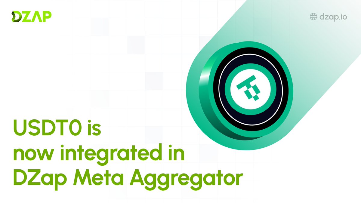 dzap_io's tweet image. 📢 USDT0 is now Integrated in DZap
You now have a direct path to swap, bridge, and zap with USDT0, fully routed through the DZap Meta Aggregator.
Unified liquidity, executed in one flow.
👉 Explore here: dzap.io