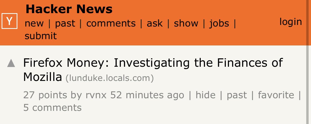 LundukeJournal's tweet image. Someone posted a link to one of my articles (regarding Mozilla’s finances) on @hackernews run by @ycombinator.
It was quickly upvoted by readers… and promptly censored by @ycombinator.
news.ycombinator.com/item?id=446578…