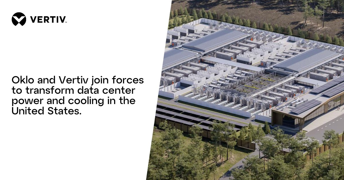 Vertiv and Oklo have announced a strategic collaboration to advance power and cooling solutions for hyperscale and colocation data centers in the United States. Read the full press release here: ms.spr.ly/6016sELyg

#Oklo #Vertiv #DataCenterInnovation #AIInfrastructure