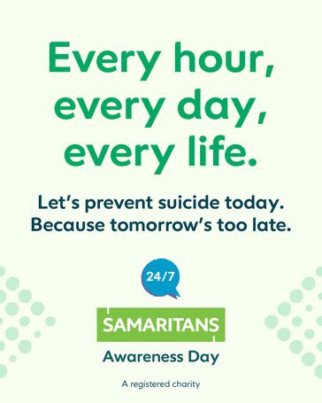 Save the date!
24 July is #SamaritansAwarenessDay, to remind everyone we’re here to listen 24/7.
