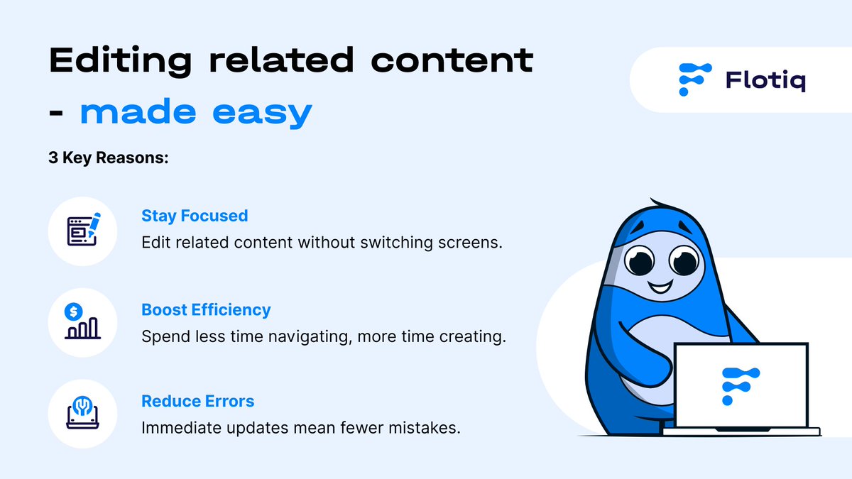 #ContentThursday: Tired of switching content types just to edit one post? ✏️
#Flotiq’s improved in-place relation editing lets you link and edit related content smoothly. More published content, less wasted time! 💡 
Read more 👉 flotiq.com/blog/why-conte…
#HeadlessCMS #ContentEdit