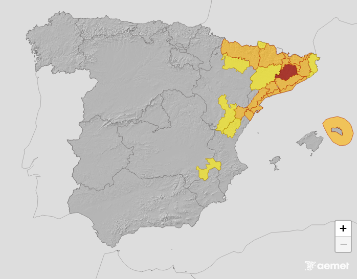 Situación potencialmente PELIGROSA en el área Mediterránea
⚡️TORMENTAS  importantes que pueden ir acompañadas de GRANIZO grande, en la tarde/noche
Activos ⚠️AVISOS 🔴ROJOS🟠NARANJAS y🟡 AMARILLOS por ☔️LLUVIAS y ⚡️TORMENTAS 
‼️Mucho Cuidado ‼️
Fuente ESSL y <a href="/AEMET_Esp/">AEMET</a>