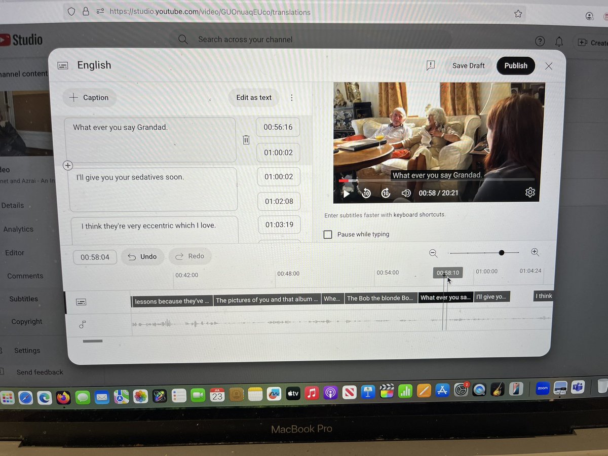 Flexible Films is enjoying putting subtitles on a wonderful film about an inter generational conversation.
