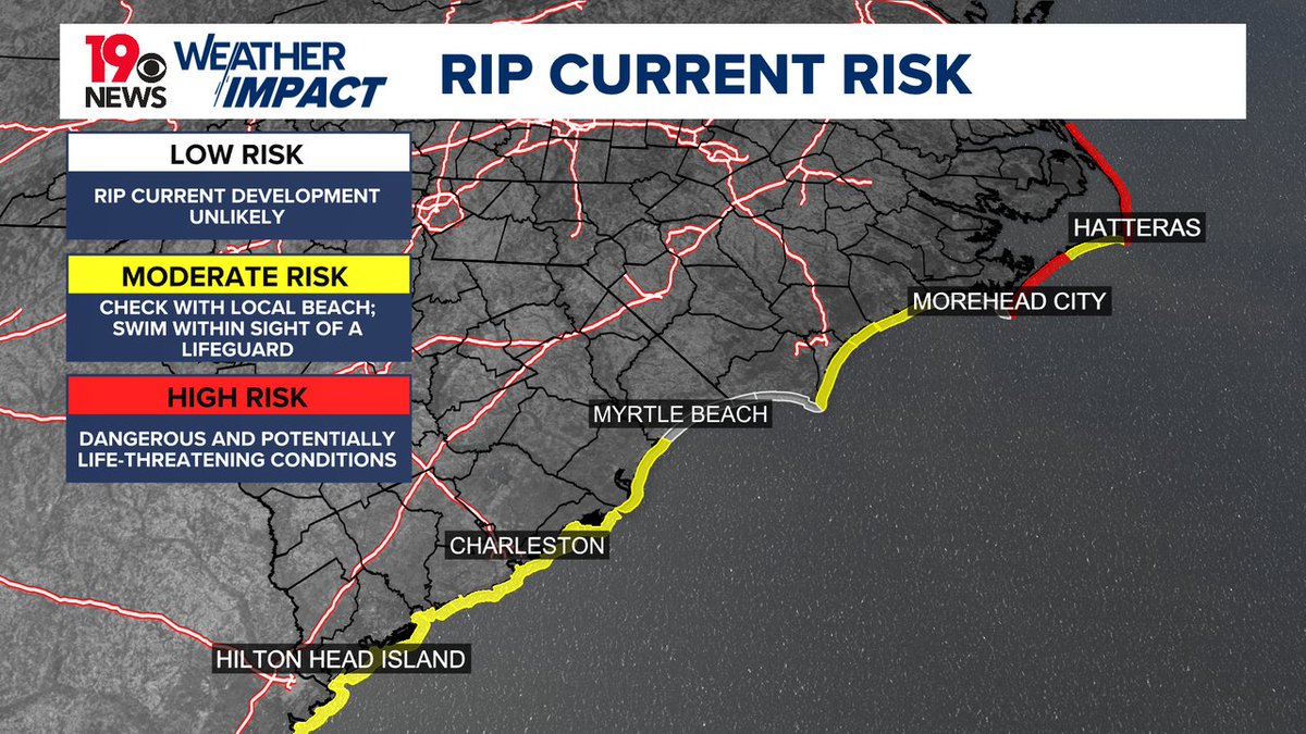 Daniel_Bonds's tweet image. Today's rip current risk forecast for the coast of the Carolinas.
