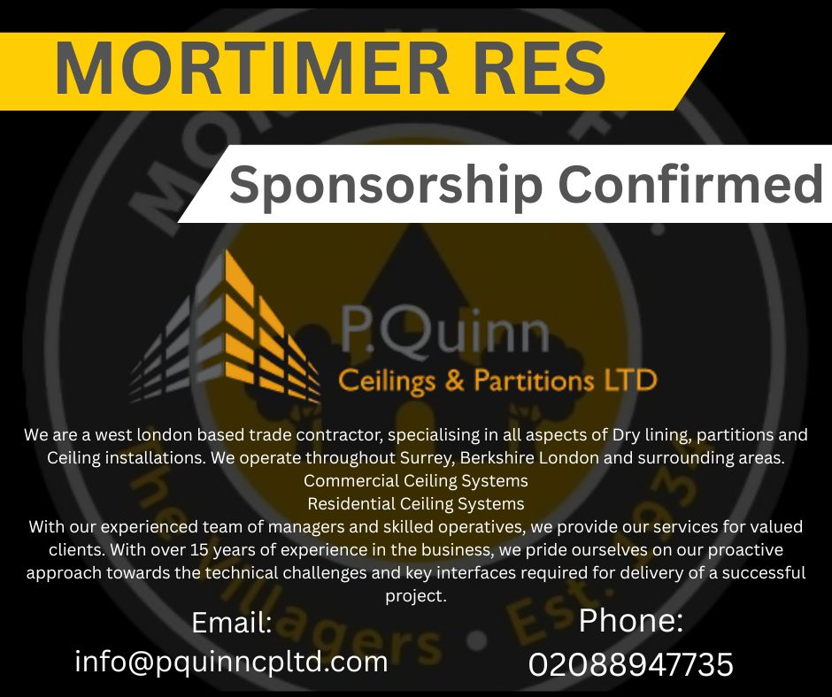 mortimer_res's tweet image. Another sponsor confirmed for next season.
The home kit will be sponsored by P.Quinn who has also sponsored our tracksuits for next season.
Alot more opportunities if anyone is interested in sponsoring us next season please drop is a DM.
@mortimervillage
@EastBerkshireFL