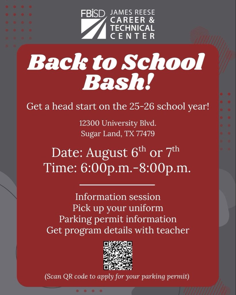 David Squires (@squiresatreese) on Twitter photo 🚨Attention Reese Families🚨
Join us at <a href="/CTEReeseCenter/">James Reese Career and Technical Center</a> on either August 6 or 7 at 6:00 for our Back to School Bash!
✅Meet the Teachers
✅Tour the Labs
✅Pick up Parking Permits
✅Receive Program Uniforms
✅Meet the Principals 🚨Attention Reese Families🚨
Join us at <a href="/CTEReeseCenter/">James Reese Career and Technical Center</a> on either August 6 or 7 at 6:00 for our Back to School Bash!
✅Meet the Teachers
✅Tour the Labs
✅Pick up Parking Permits
✅Receive Program Uniforms
✅Meet the Principals