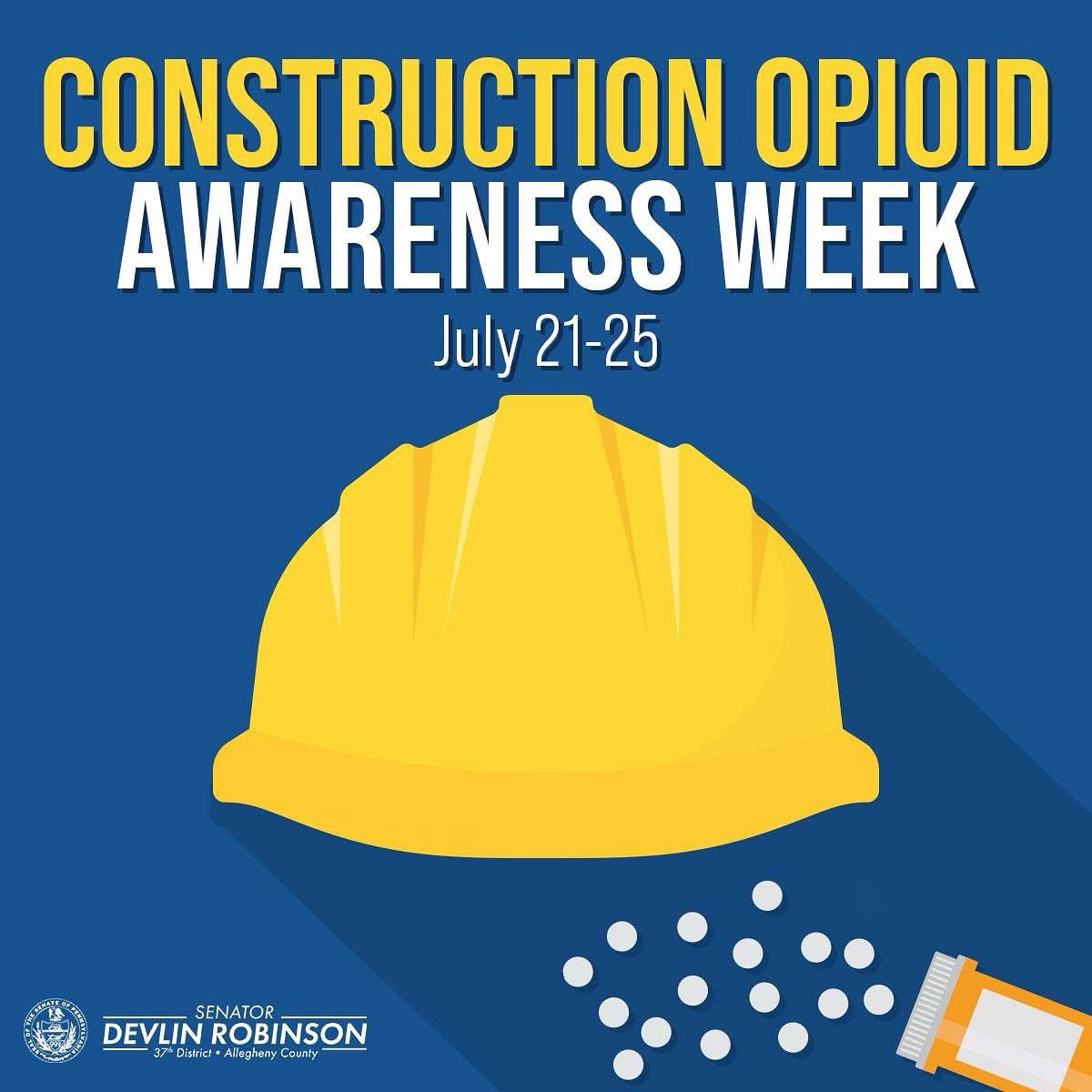 SenRobinsonPA's tweet image. I was proud to co-sponsor Senate Resolution 133 designating July 21-25 as Construction Opioid Awareness Week in PA. Thank you to my colleagues Senator John Kane and Senator Tina Tartaglione for joining me in this bipartisan effort to bring awareness to this important issue.