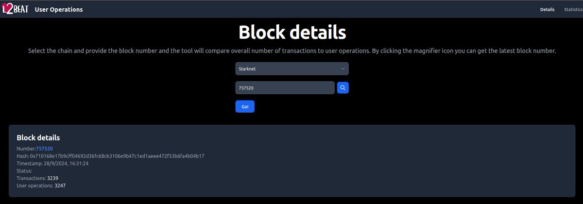Big release from <a href="/l2beat/">L2BEAT 💗</a> 🚀

The UOPS/TPS chart: your go-to metric to track smart account (as <a href="/Starknet/">Starknet 🐺🐱</a>) adoption and bundler activity.

What they don’t say... is that it also comes with an awesome explorer.

📊Link X: x.com/l2beat/status/…

🔍Explorer: uops.l2beat.com