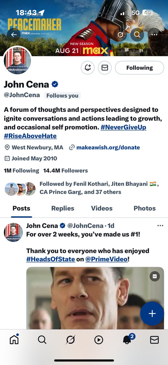 Woww..wonderful.

John Cena is a legendary WWE superstar, actor, and philanthropist.
He holds 17 world championships and stars in films like Peacemaker and F9.

He (John Cena) follow me😍😍😍

#Johncena
<a href="/JohnCena/">John Cena</a>