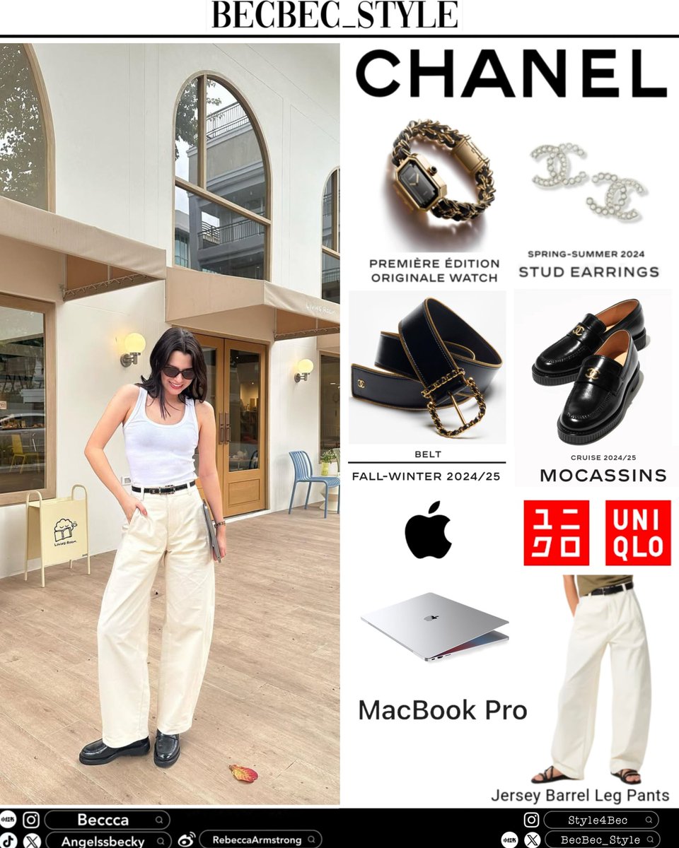 BecBec_Style's tweet image. 20250723 Ⓒ @AngelssBecky post
.
Watch,Earrings,Belt, shoes: @CHANEL
Pants: @UniqloThailand
MacBook: @Apple
.
#CHANELxBecky
#uniqlothailandxbecky
#Beckysangels