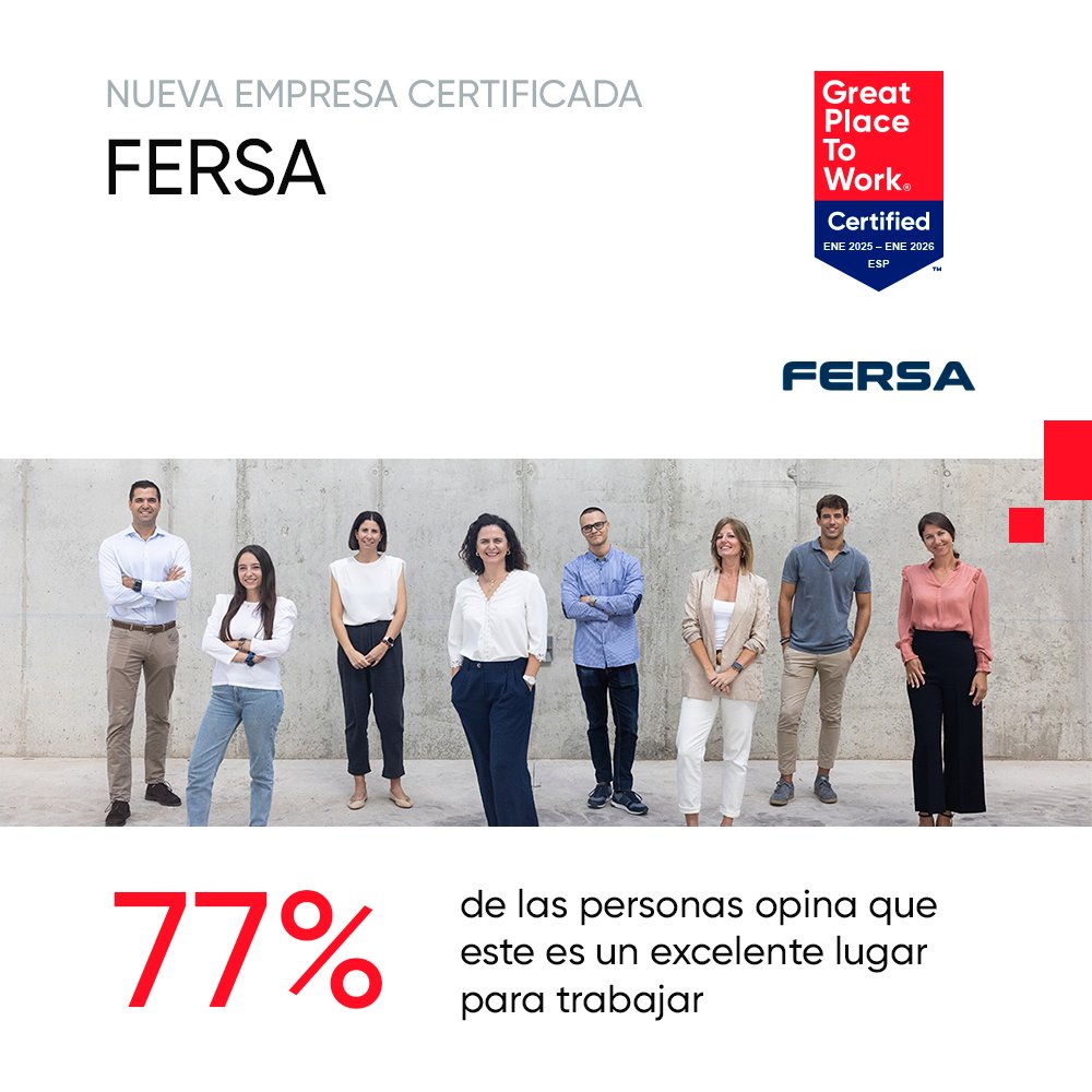 Great Place to Work Spain (@gptw_spain) on Twitter photo 👏 ¡ <a href="/FersaBearingsES/">Fersa Bearings ES</a> obtiene la Certificación™ Great Place To Work® en España! ¡Bienvenid@s a la #ComunidadGreat! 🎉
🏅 El 77% de las personas de <a href="/FersaBearingsES/">Fersa Bearings ES</a> opina que este es un excelente lugar para trabajar.
📍 Visita su #PerfilGreat en 👉 greatplacetowork.es/fersa/ 🌐 👏 ¡ <a href="/FersaBearingsES/">Fersa Bearings ES</a> obtiene la Certificación™ Great Place To Work® en España! ¡Bienvenid@s a la #ComunidadGreat! 🎉
🏅 El 77% de las personas de <a href="/FersaBearingsES/">Fersa Bearings ES</a> opina que este es un excelente lugar para trabajar.
📍 Visita su #PerfilGreat en 👉 greatplacetowork.es/fersa/ 🌐