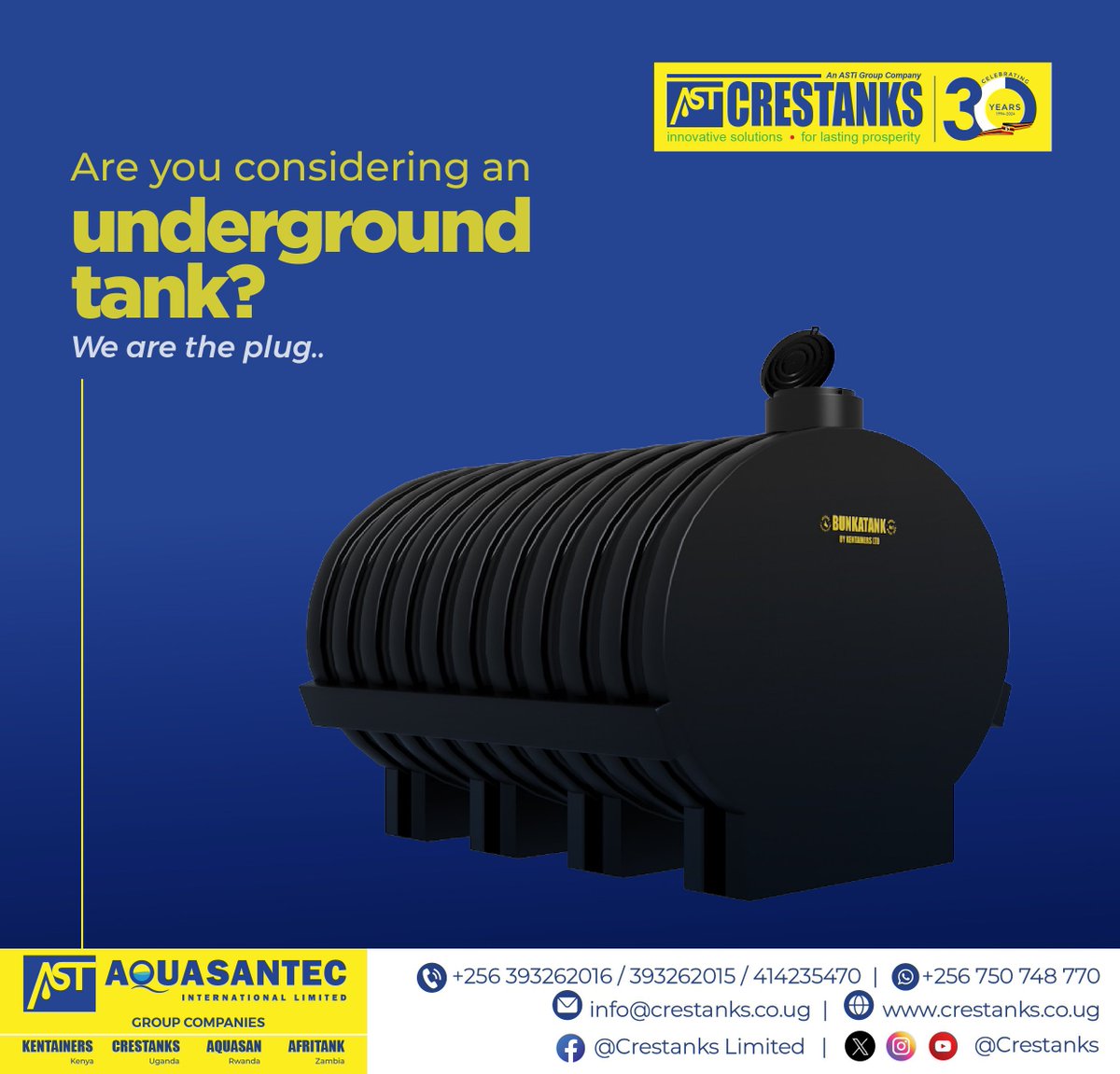 Our underground tanks are tough and durable, the perfect fit for water storage below the surface.
 
Contact us on 0750748770 to place your orders. 

#Crestanks #plasticproducts #UndergroundTank