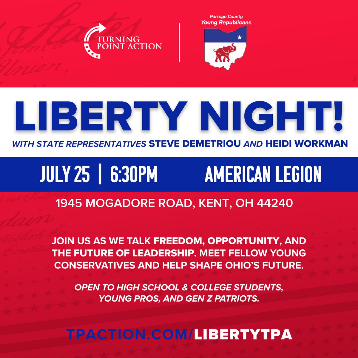 RealPJReilly's tweet image. Two HUGE Turning Point Action events in Ohio this week:
Friday July 25th Liberty Night
Saturday July 26th Shotgun Start
RSVP 👇🏻