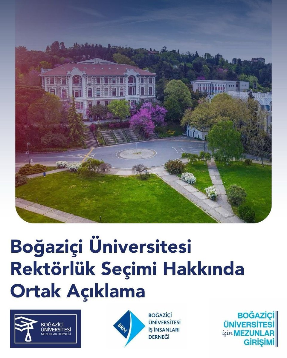 bumedofficial's tweet photo. Yaklaşan rektörlük atamasını, Boğaziçi’nin 162 yıllık özgür ve katılımcı geleneğini savunmak için kritik bir aşama olarak görüyoruz.
1992’den 2016 yılına kadar Boğaziçi’nin demokratik ve özerk yönetim anlayışını temsil eden usullerden uzaklaşıp rektörlerin keyfi atanmasını kabul etmiyoruz. Mezunlar olarak Özgür, Özerk, Demokratik Üniversite talebimizden vazgeçemeyiz.
Bizler, özerk, demokratik ve liyakate dayalı bir üniversite yönetiminin, akademik özgürlüğün ve bilimsel üretimin teminatı olduğuna inanıyoruz. 

Rektörlük makamı yalnızca bir idari görev değil, Boğaziçi Üniversitesi’nin geleneksel değerlerini koruyan ve geliştiren bir sorumluluk alanıdır. Bu görevi üstlenecek kişinin; akademik birikimi, öğrenci ve akademisyenlerle ilişkileri, bilimsel evrensel ilkelere sahip çıkışı, etik duruşu ve Boğaziçi Üniversitesi ile kurduğu güven ilişkisiyle seçilmesi hayati önem taşımaktadır.

Çağrımız açıktır:
•⁠  ⁠Rektörlük seçimleri, tüm üniversite bileşenlerinin destekleriyle, demokratik bir şekilde gerçekleştirilmelidir.
•⁠  ⁠Liyakat, bilimsel yetkinlik ve topluluk tarafından kabul görme, seçim sürecinin temel kriterleri olmalıdır.
•⁠  ⁠Üniversitenin özerkliği korunmalı; dış müdahaleler ve dayatmalara izin verilmemelidir.

Boğaziçi Üniversitesi, 162 yıllık tarihi boyunca özgür düşüncenin ve nitelikli eğitimin öncüleri arasında yer almıştır. Bu değerleri geleceğe taşımak için demokratik iradenin, katılımcılığın ve ortak aklın hâkim olduğu bir seçim sürecini savunuyoruz.

Tüm mezunlarımızı üniversitemizin geleceği için birlik olmaya, Boğaziçi değerleri adına sesimizi yükseltmeye davet ediyoruz.  @BUicinMezunlar @BrmDernek