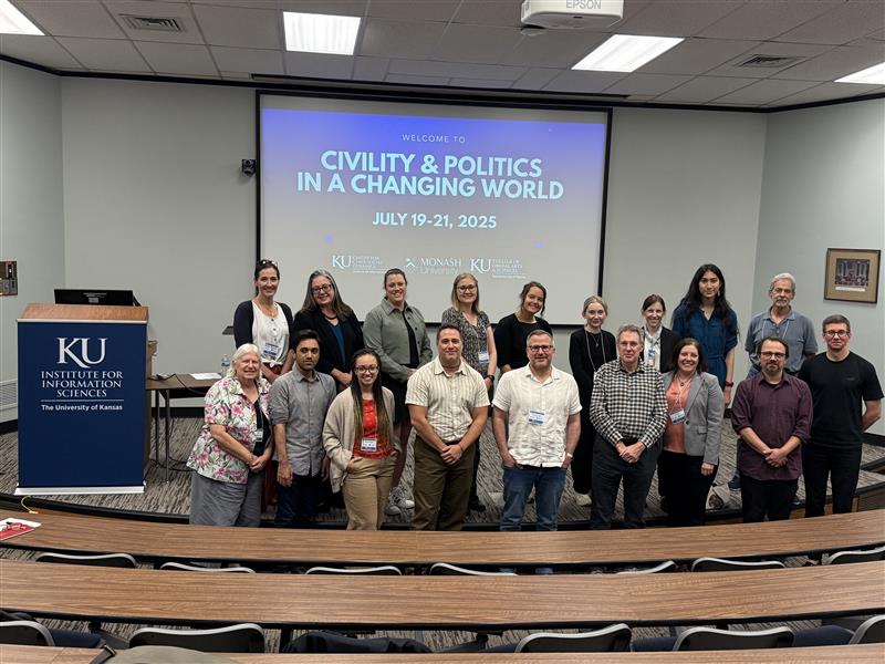 Civility and Politics in a Changing World took place July 19-21 and was a huge success! The conference was co-sponsored by I2S' Center for Cyber-Social Dynamics, the College of Liberal Arts and Sciences, and Monash University.
To view the abstracts, visit: i2s-research.ku.edu/civility-and-p…