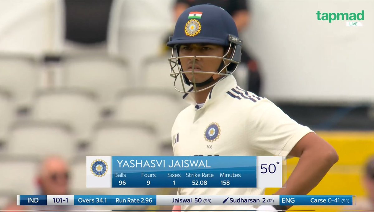 _FaridKhan's tweet image. Yashasvi Jaiswal with another Test fifty. What a talented batter ๐ฎ๐ณ๐ฅ
#ENGvIND #tapmad #CatchEveryMatch #DontStopStreaming