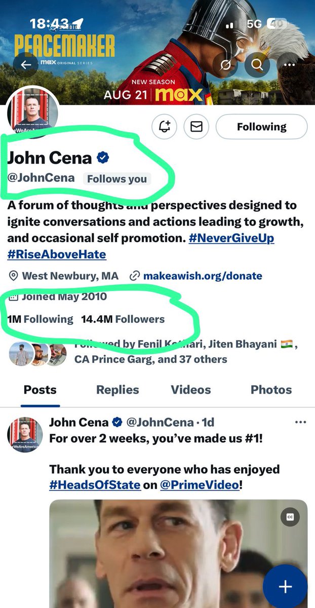 Woww..wonderful.

John Cena is a legendary WWE superstar, actor, and philanthropist.
He holds 17 world championships and stars in films like Peacemaker and F9.

He (John Cena) follow me😍😍😍

<a href="/JohnCena/">John Cena</a> 
#JohnCena 
#johnc