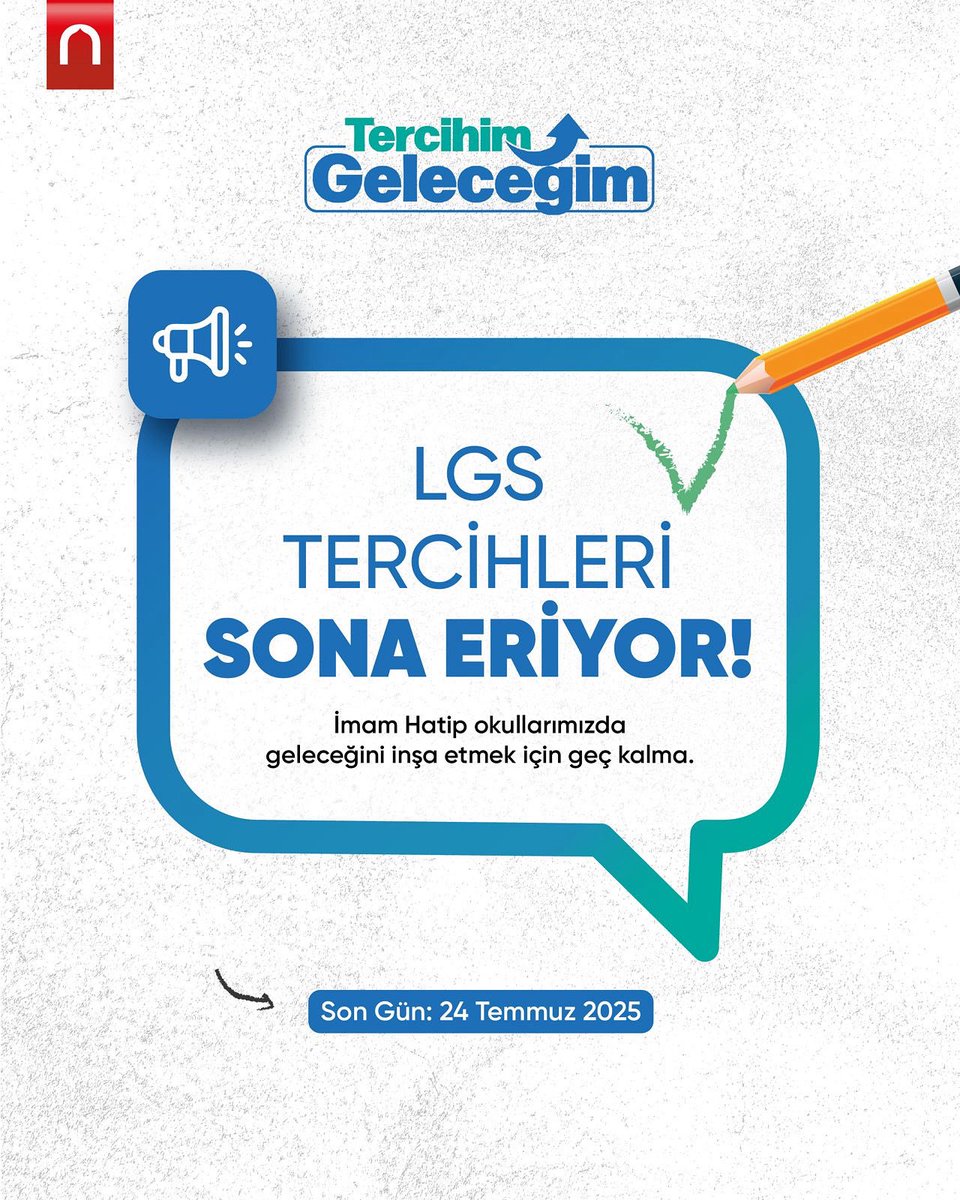 onderihl's tweet image. 📌 LGS Tercihleri İçin Son 1 Gün!
İmam Hatip okullarımızda hem akademik hem manevi yönden güçlü bir gelecek seni bekliyor.
Geleceğini inşa etmek için geç kalma! 🤩
Son gün: 24 Temmuz 2025
#TercihimGeleceğim #İmamHatip #Lgs2025