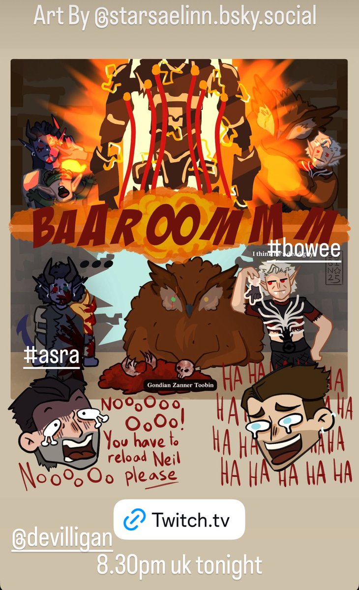 NeilNewbon's tweet image. Art By @starsaelinn.bsky.social tonight 8.30pm uk twitch.tv/neilnewbon @Devilligan
