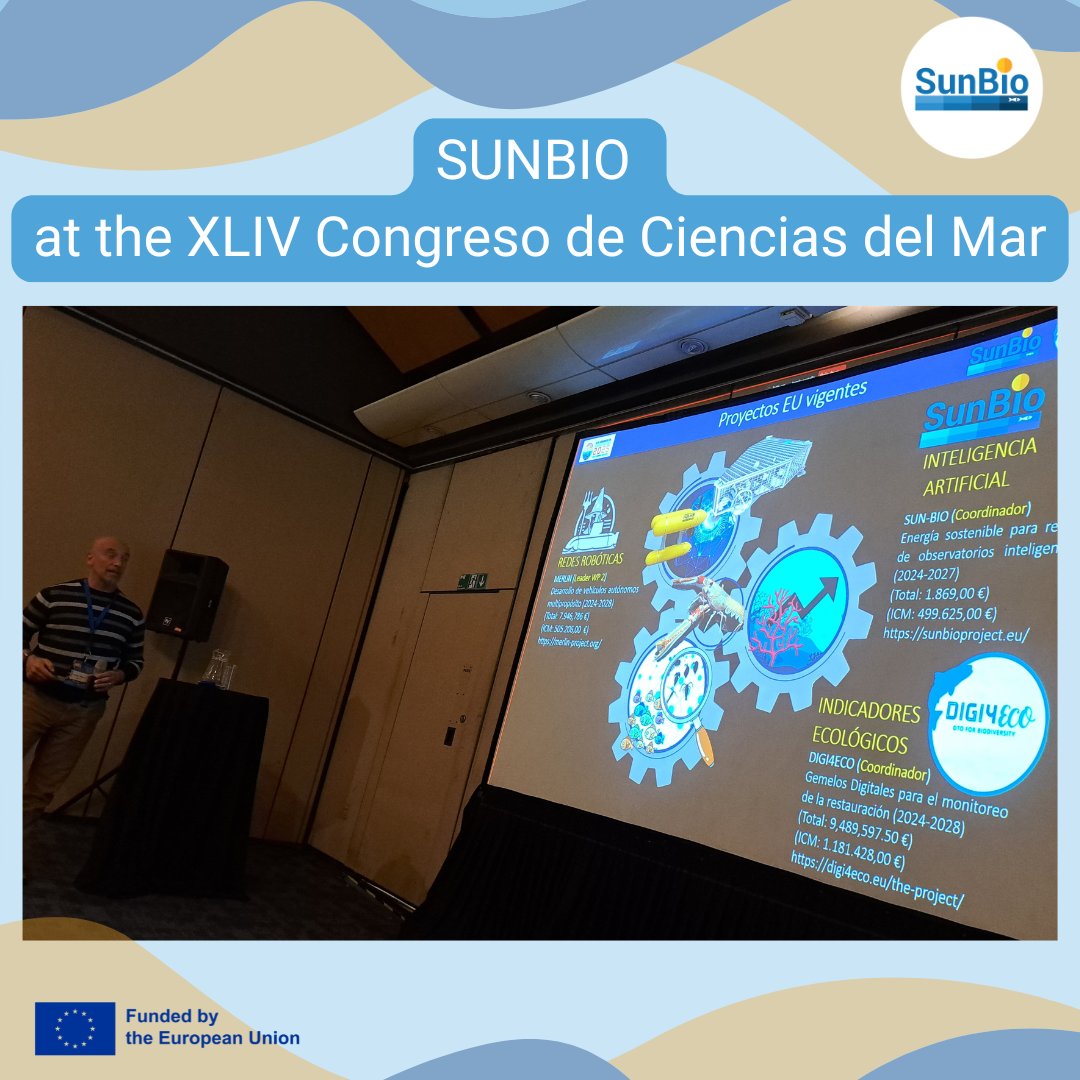 SUNBIOproject's tweet image. 🔔On May 29, 2025, #SUNBIO was presented at the XLIV Congreso de Ciencias del Mar in 📌Chile from our coordinator Jacopo Aguzzi @ICMCSIC!
More👉bit.ly/44XkQGM
#BlueGrowth #MarineScience #HorizonEu #ClimateResilience #CINEA #Sustainability #MissionOcean @CORDIS_EU