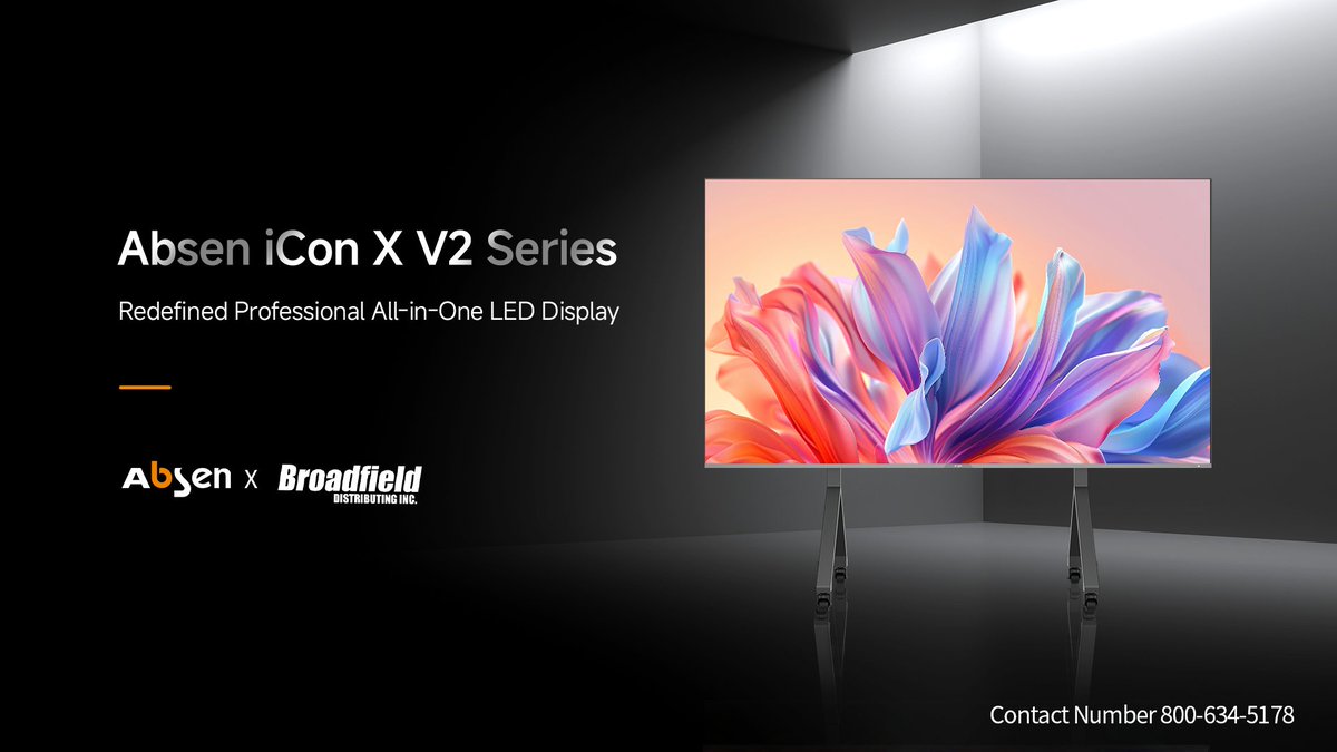 Broadfield is your source for Absen! We're super excited about the new Absen iCon X V2 Series - the newest All-In-One LED Display. Call your Broadfield sales rep at 800-634-5178 for more information, specs, &amp; pricing for your next project.

#Absen #LEDWall #LEDDisplays #LED #Tech